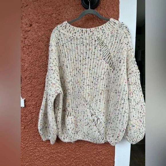POL Chunky Knit Distressed Artsy Confetti Pullover Sweater Size L - Picture 8 of 10